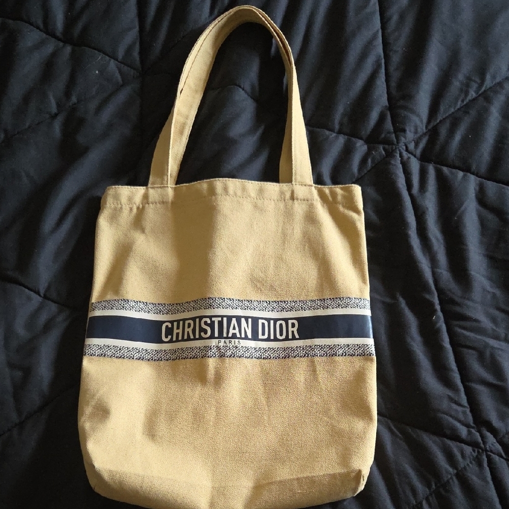 Dior Tan Canvas Tote with Signature Stripe